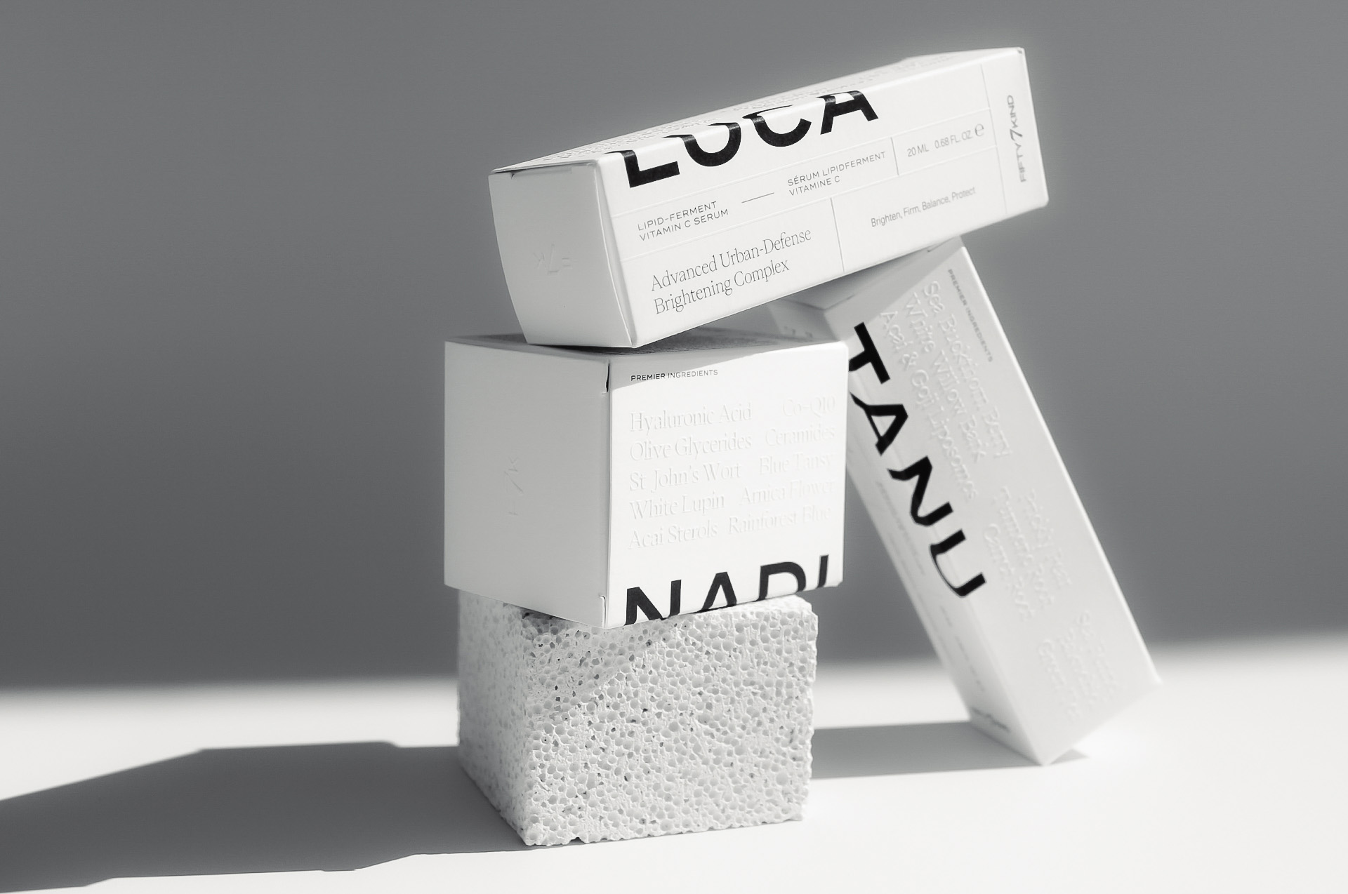 Sustainable beauty packaging for LUCA TANU and NADI fifty7kind products